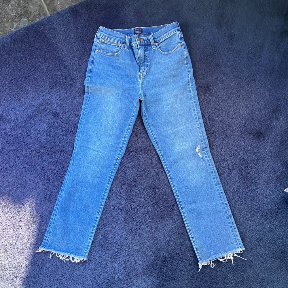 J.Crew High-Rise Straight Leg Jeans – Raw Hem, Classic Medium Wash Sz 26